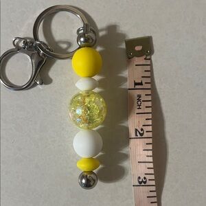 Yellow and White Beaded Keychain